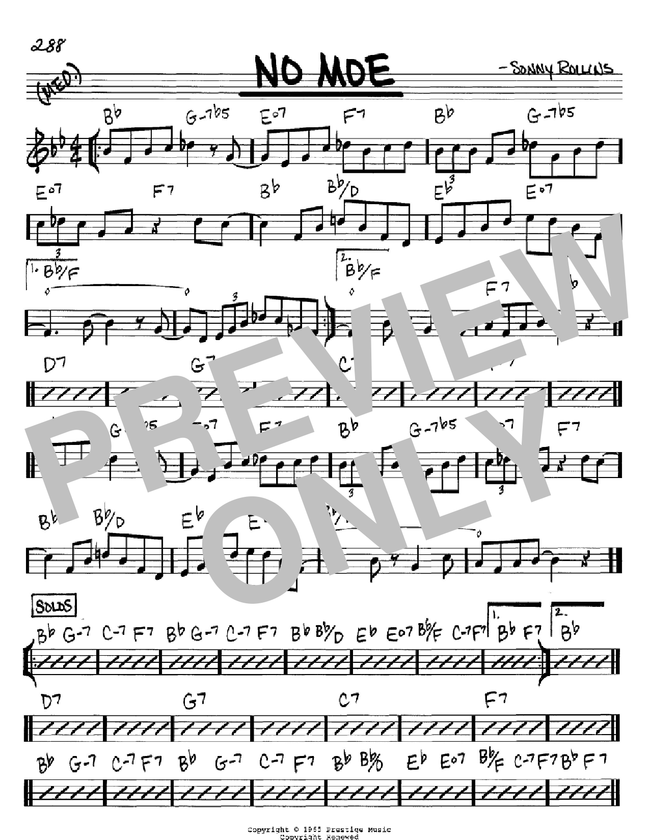 Sonny Rollins No Moe sheet music notes and chords arranged for Real Book – Melody & Chords – C Instruments