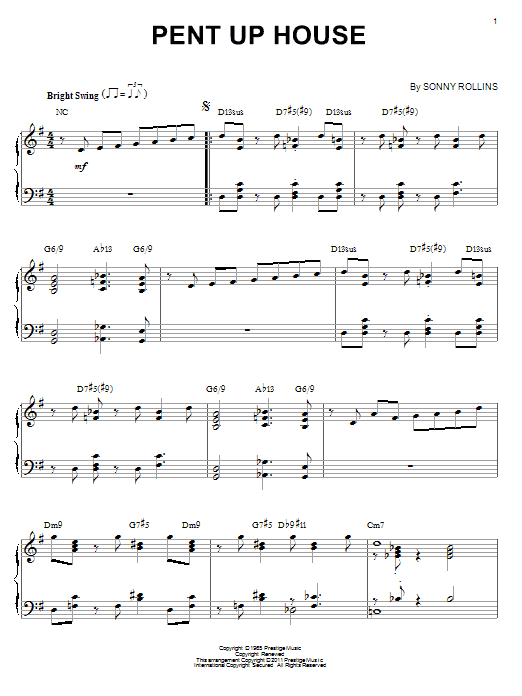 Sonny Rollins Pent Up House (arr. Brent Edstrom) sheet music notes and chords arranged for Piano Solo