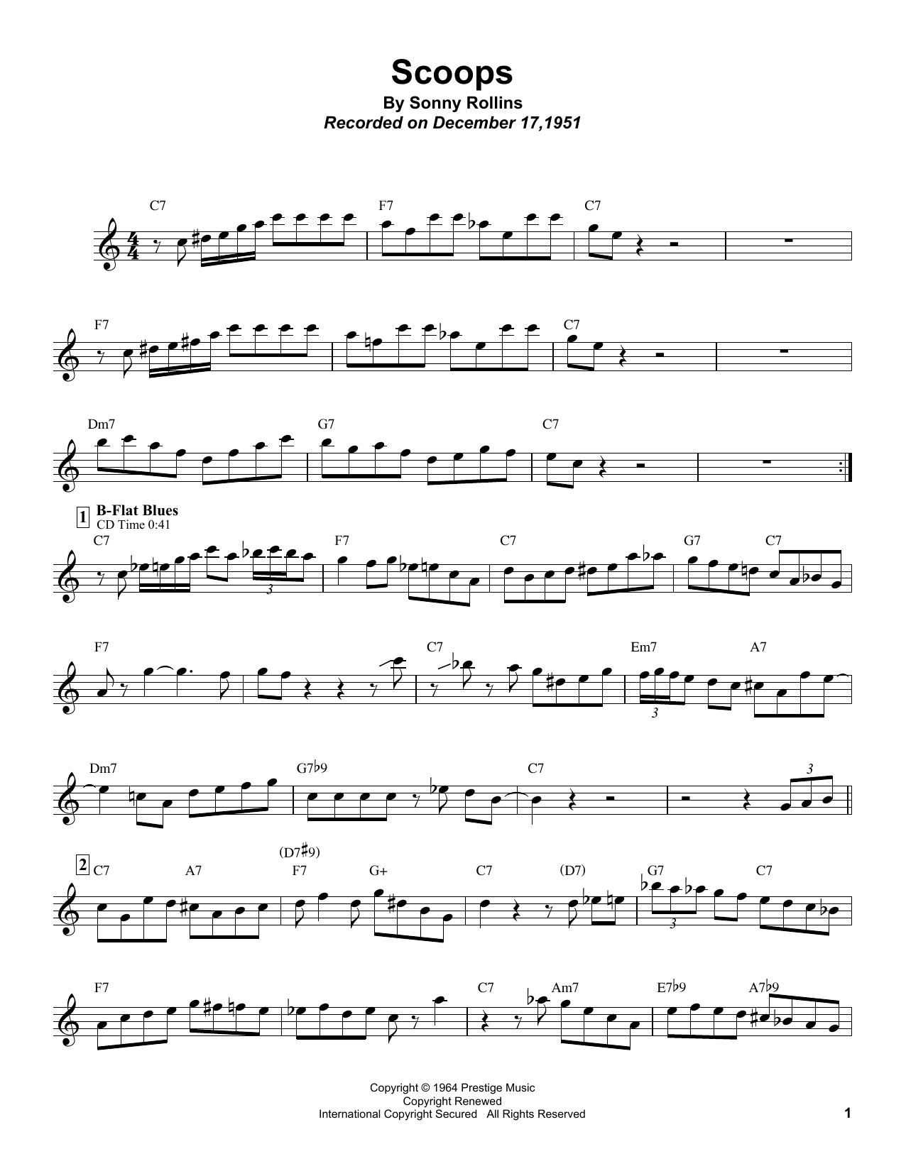 Sonny Rollins Scoops sheet music notes and chords arranged for Tenor Sax Transcription