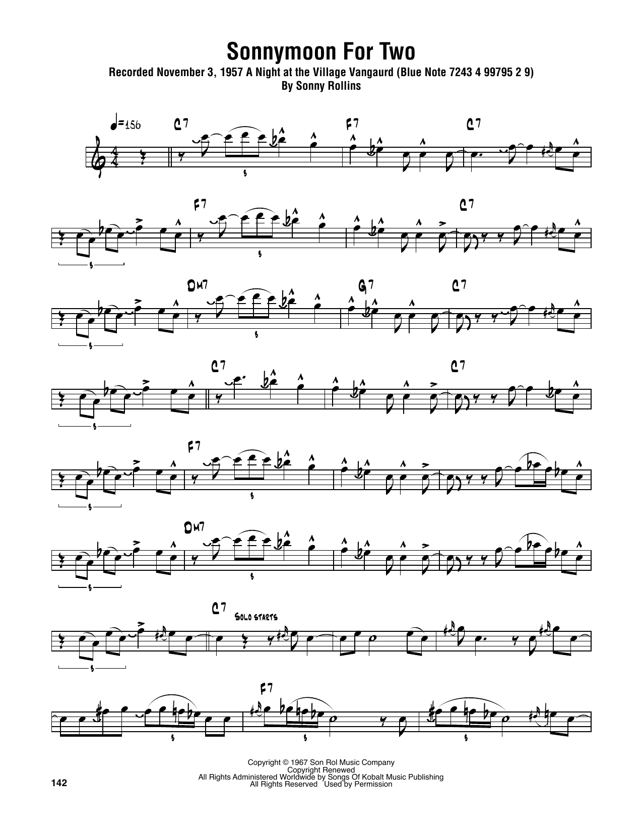 Sonny Rollins Sonnymoon For Two sheet music notes and chords arranged for Real Book – Melody & Chords