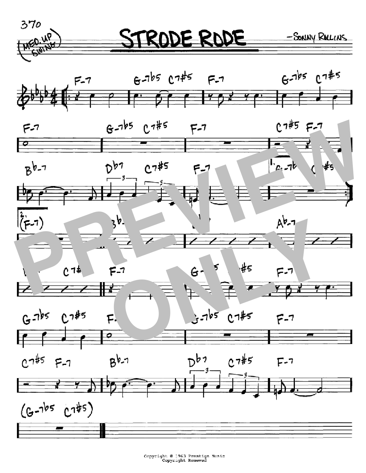 Sonny Rollins Strode Rode sheet music notes and chords arranged for Real Book – Melody & Chords – C Instruments