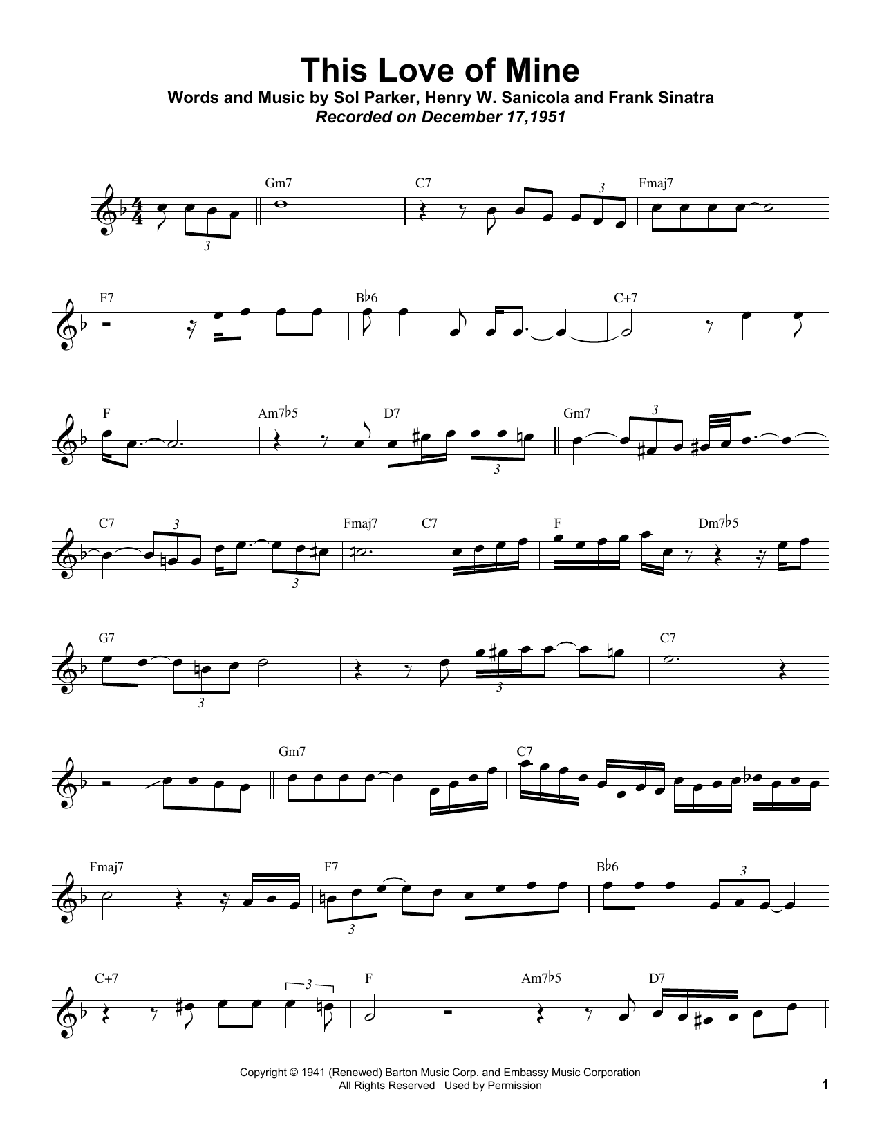 Sonny Rollins This Love Of Mine sheet music notes and chords arranged for Tenor Sax Transcription