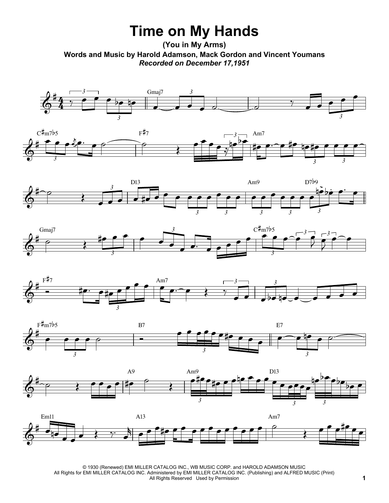 Sonny Rollins Time On My Hands (You In My Arms) sheet music notes and chords arranged for Tenor Sax Transcription