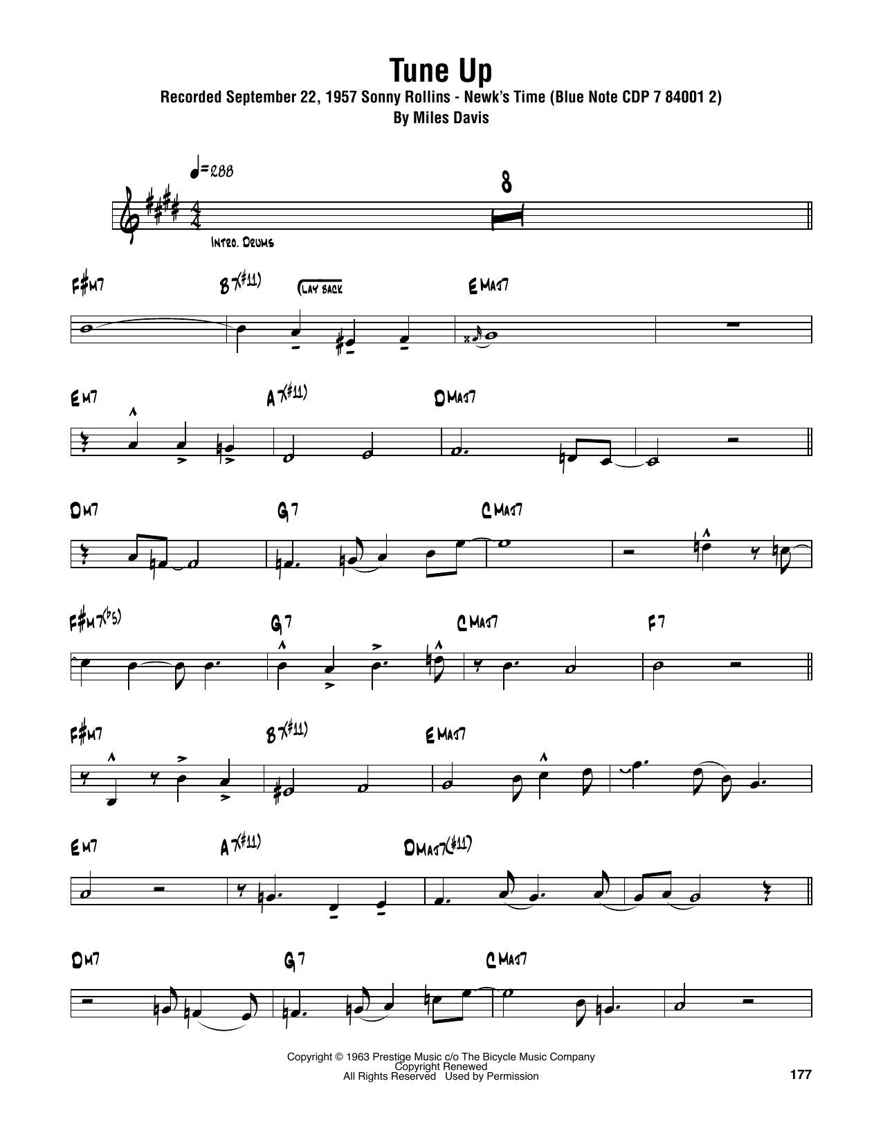 Sonny Rollins Tune Up sheet music notes and chords arranged for Tenor Sax Transcription