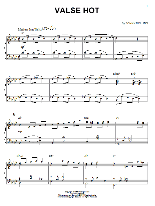Sonny Rollins Valse Hot (arr. Brent Edstrom) sheet music notes and chords arranged for Piano Solo