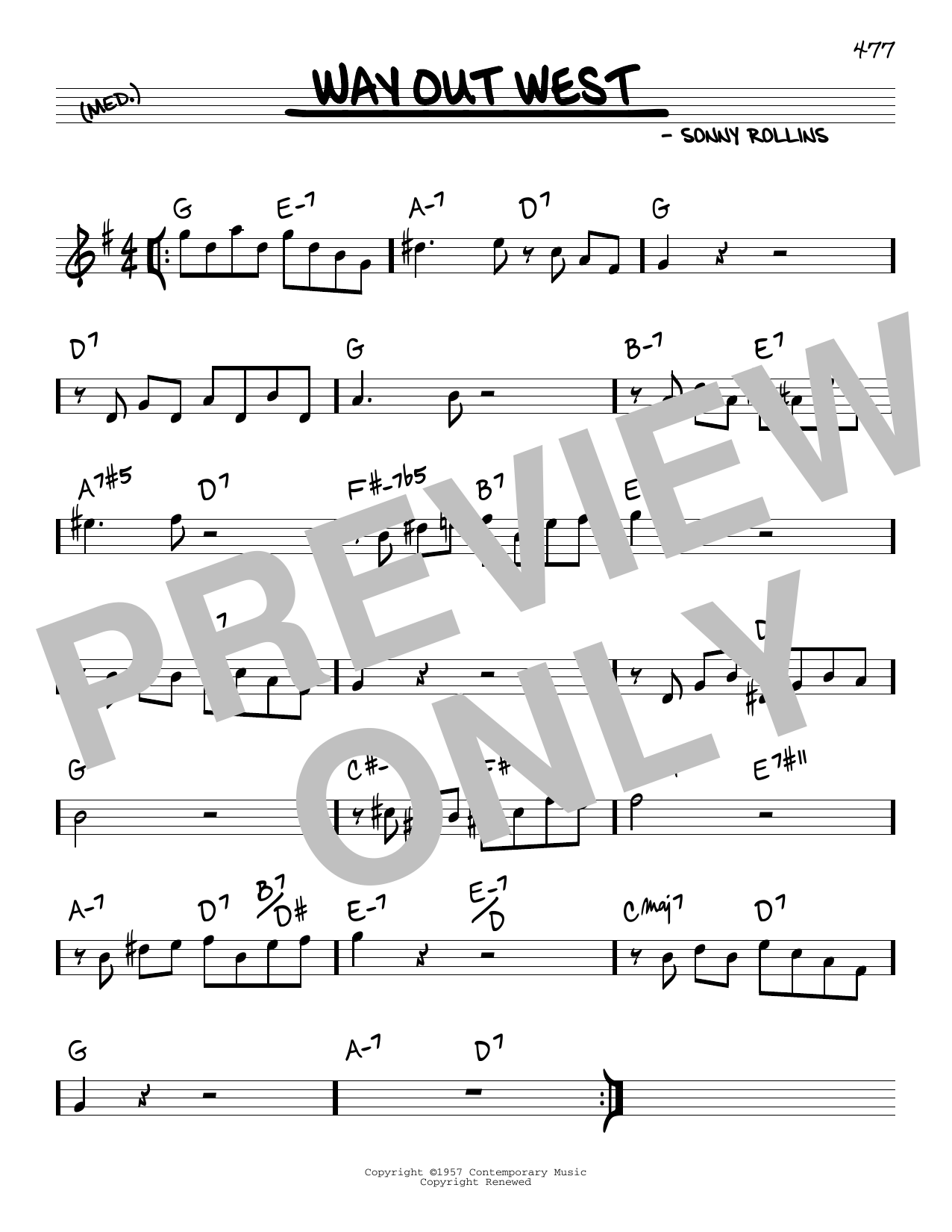 Sonny Rollins Way Out West sheet music notes and chords arranged for Real Book – Melody & Chords