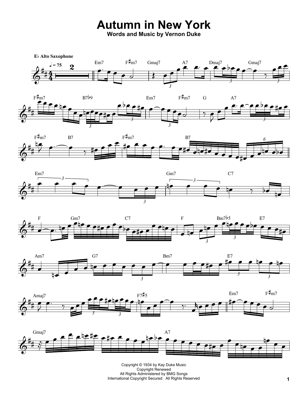 Sonny Stitt Autumn In New York sheet music notes and chords arranged for Tenor Sax Transcription