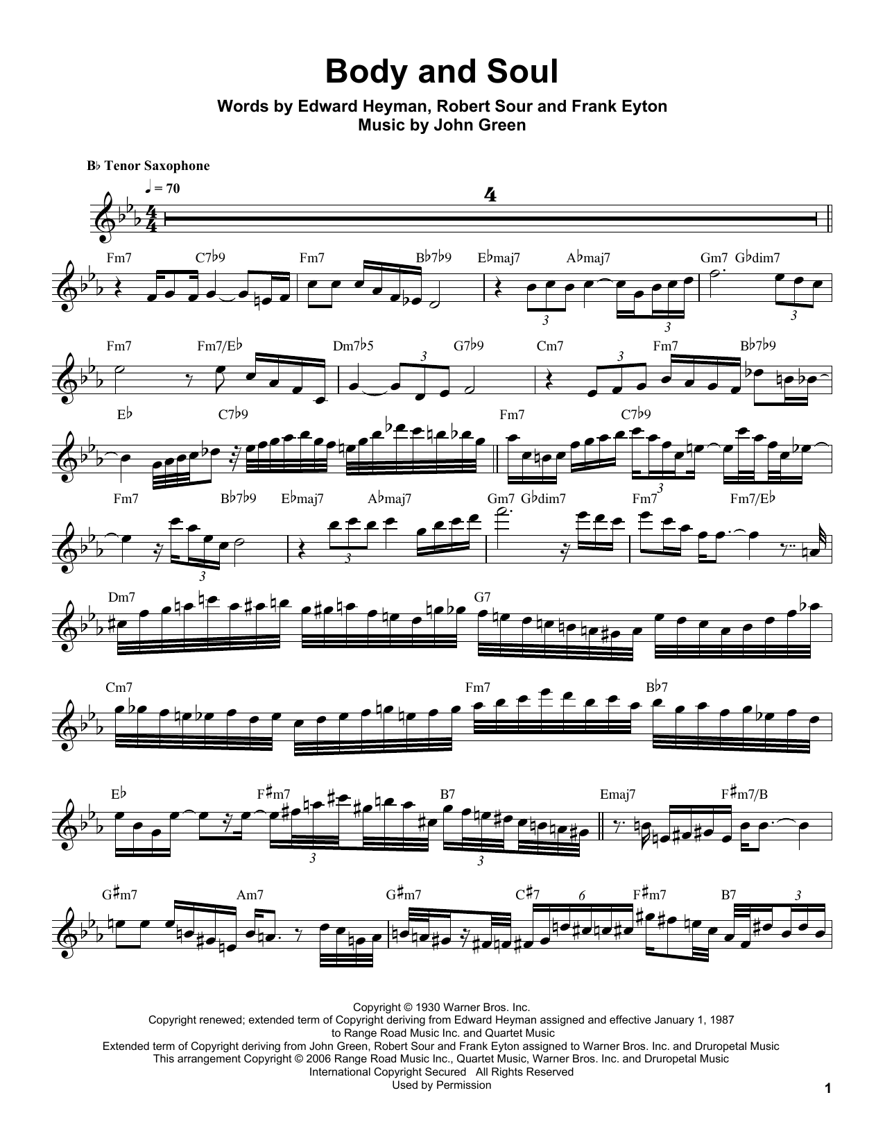 Sonny Stitt Body And Soul sheet music notes and chords arranged for Tenor Sax Transcription