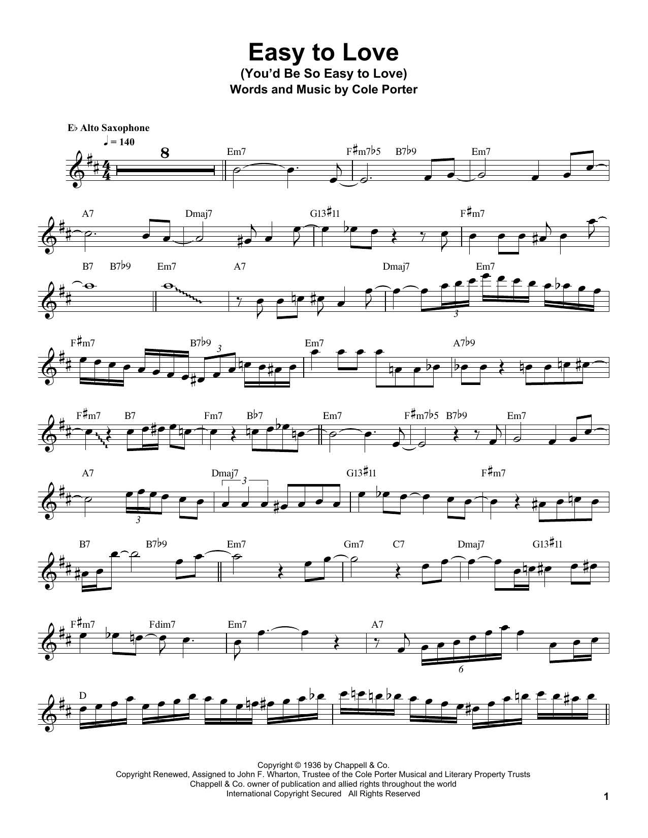 Sonny Stitt Easy To Love (You'd Be So Easy To Love) sheet music notes and chords arranged for Tenor Sax Transcription