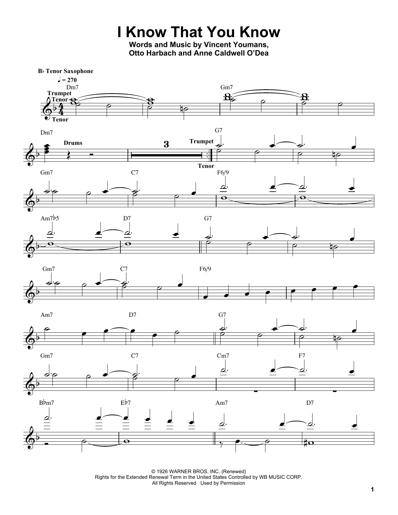 Sonny Stitt I Know That You Know sheet music notes and chords arranged for Tenor Sax Transcription
