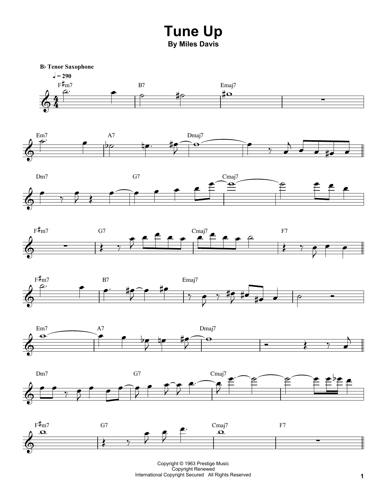 Sonny Stitt Tune Up sheet music notes and chords arranged for Tenor Sax Transcription