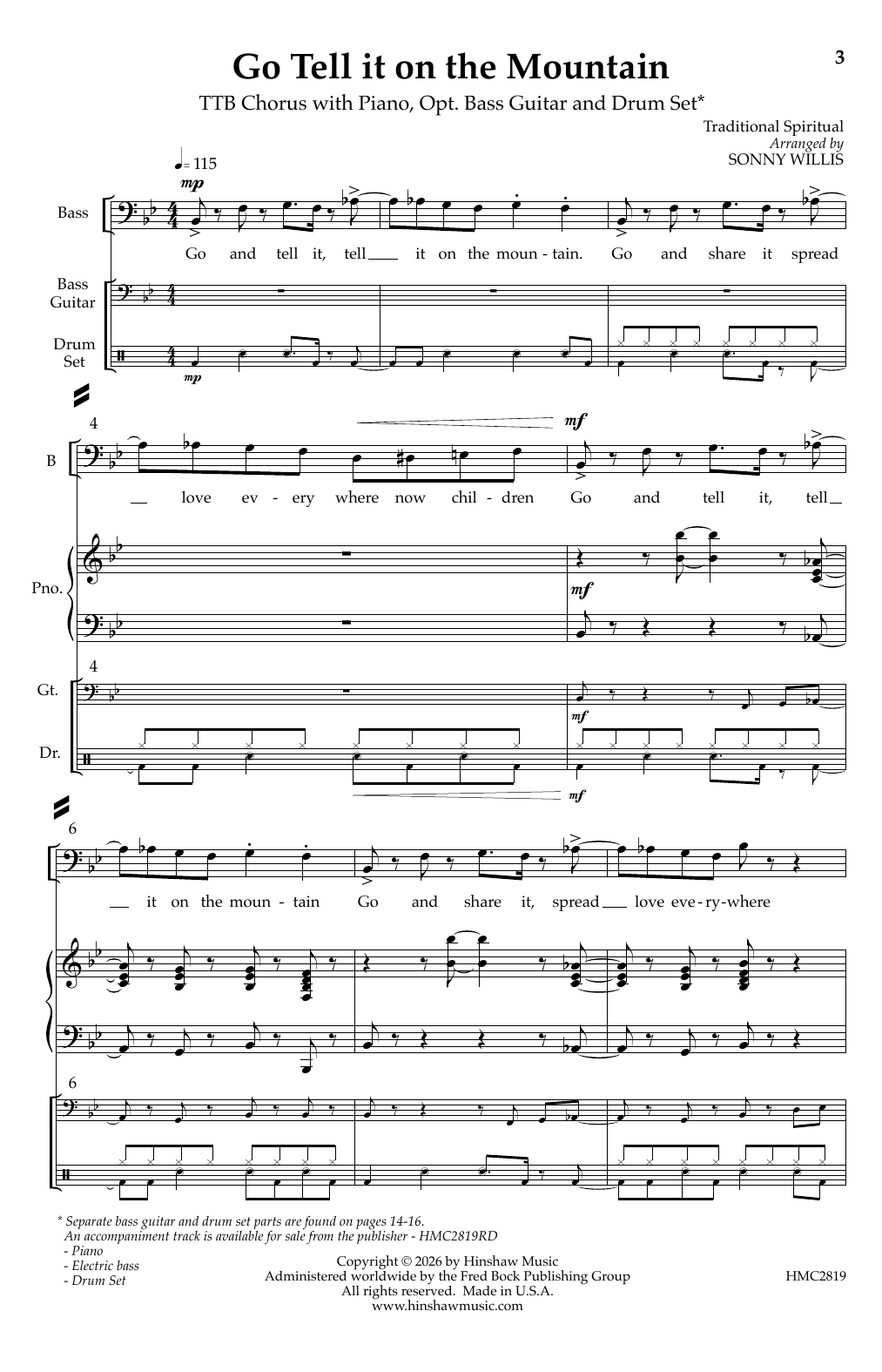 Sonny Willis Go Tell It On the Mountain sheet music notes and chords arranged for TTB Choir