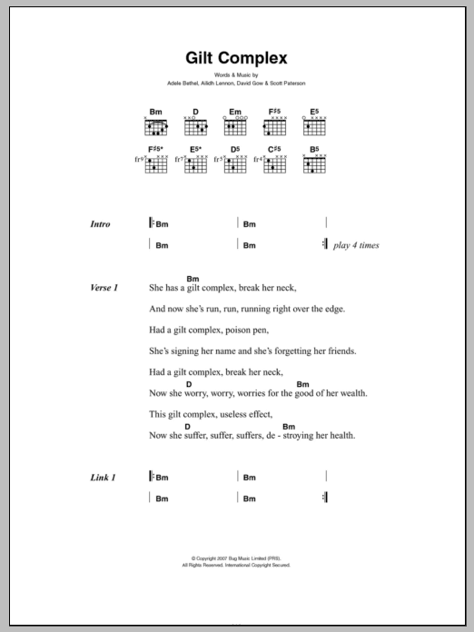 Sons And Daughters Gilt Complex sheet music notes and chords arranged for Guitar Chords/Lyrics