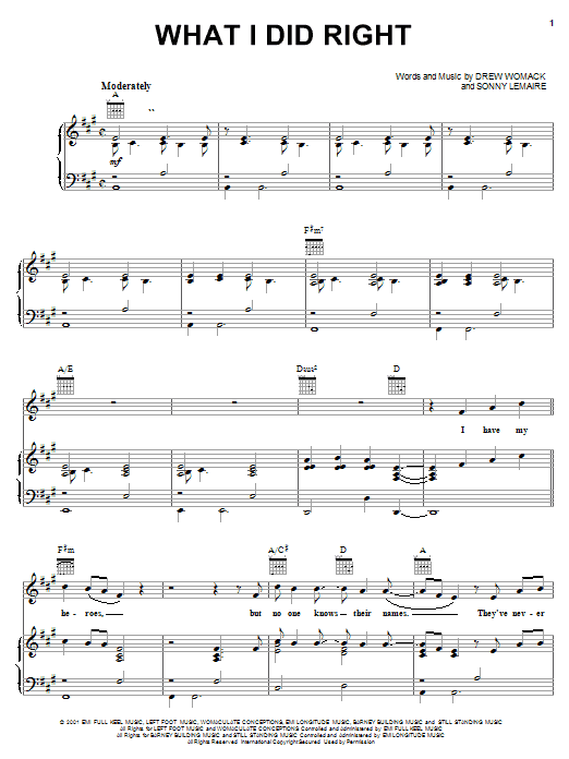 Sons Of The Desert What I Did Right sheet music notes and chords arranged for Piano, Vocal & Guitar Chords (Right-Hand Melody)