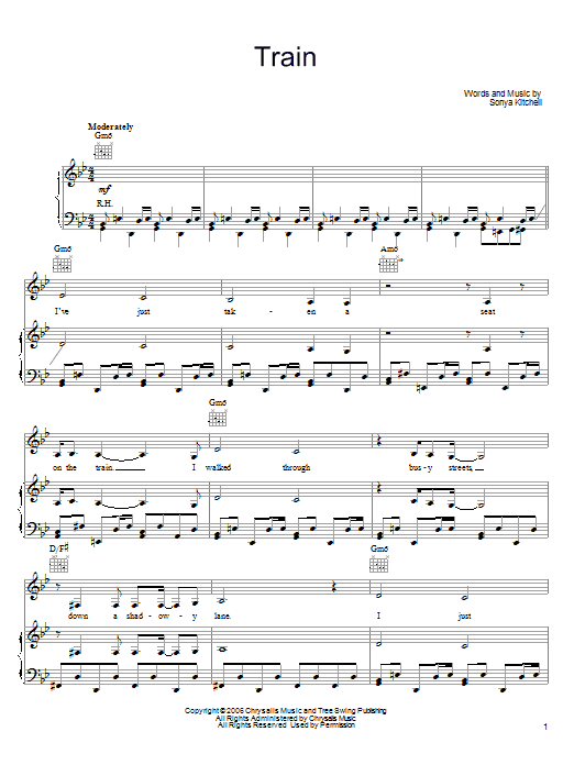 Sonya Kitchell Train sheet music notes and chords arranged for Piano, Vocal & Guitar Chords (Right-Hand Melody)