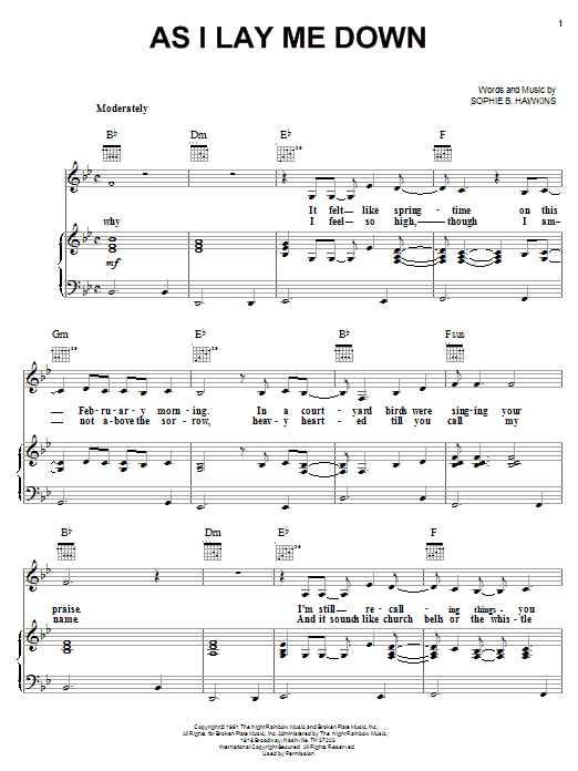 Sophie B. Hawkins As I Lay Me Down sheet music notes and chords arranged for Lead Sheet / Fake Book