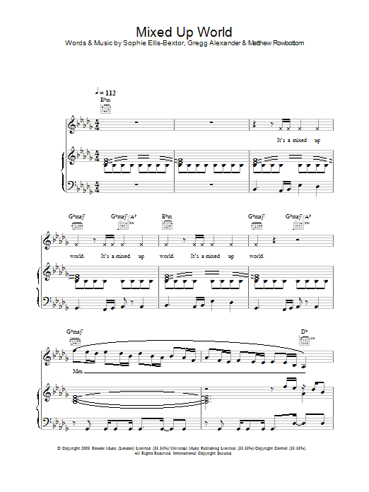 Sophie Ellis-Bextor Mixed Up World sheet music notes and chords arranged for Piano, Vocal & Guitar Chords