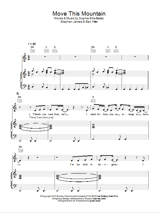 Sophie Ellis-Bextor Move This Mountain sheet music notes and chords arranged for Piano, Vocal & Guitar Chords