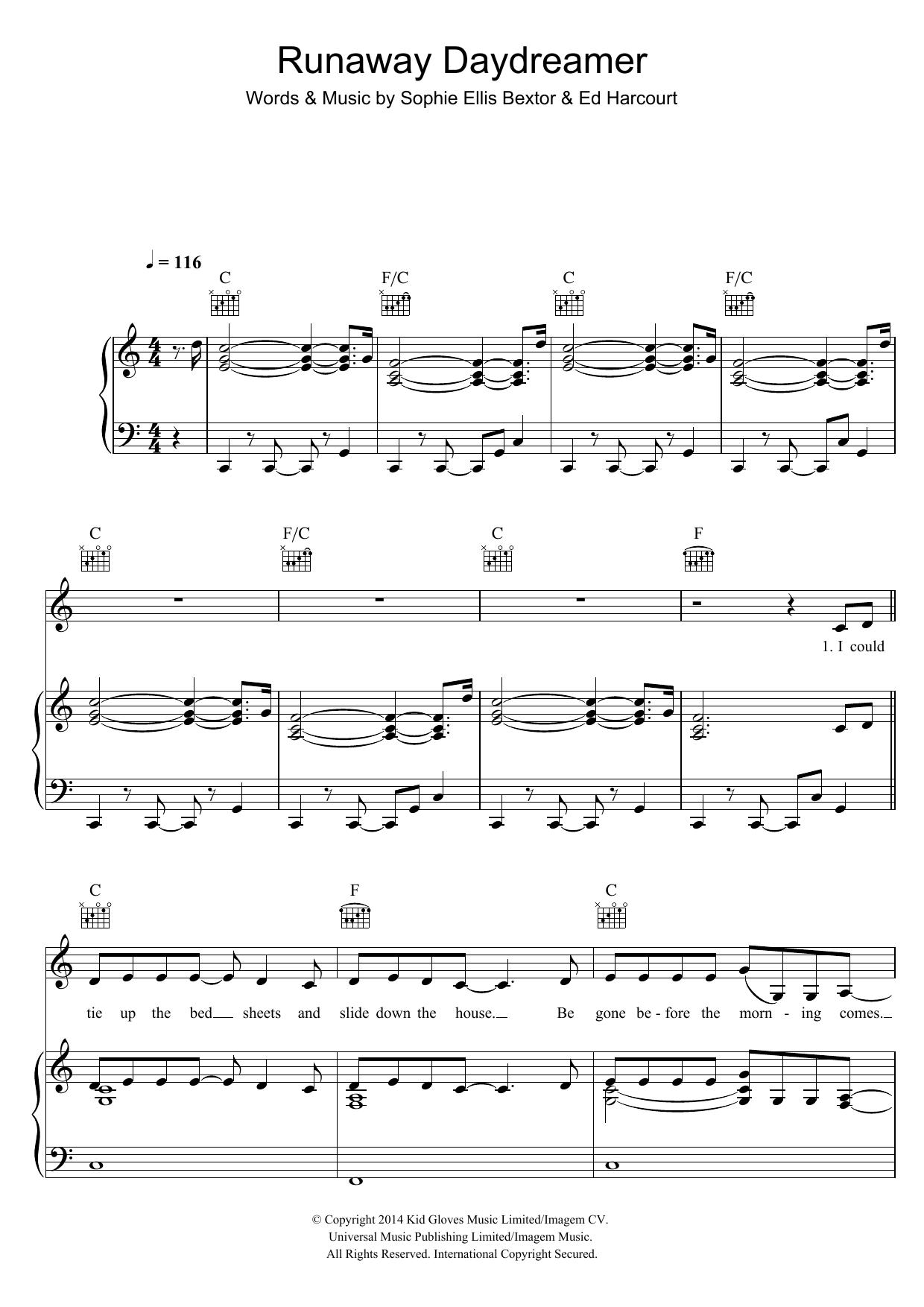 Sophie Ellis-Bextor Runaway Daydreamer sheet music notes and chords arranged for Piano, Vocal & Guitar Chords