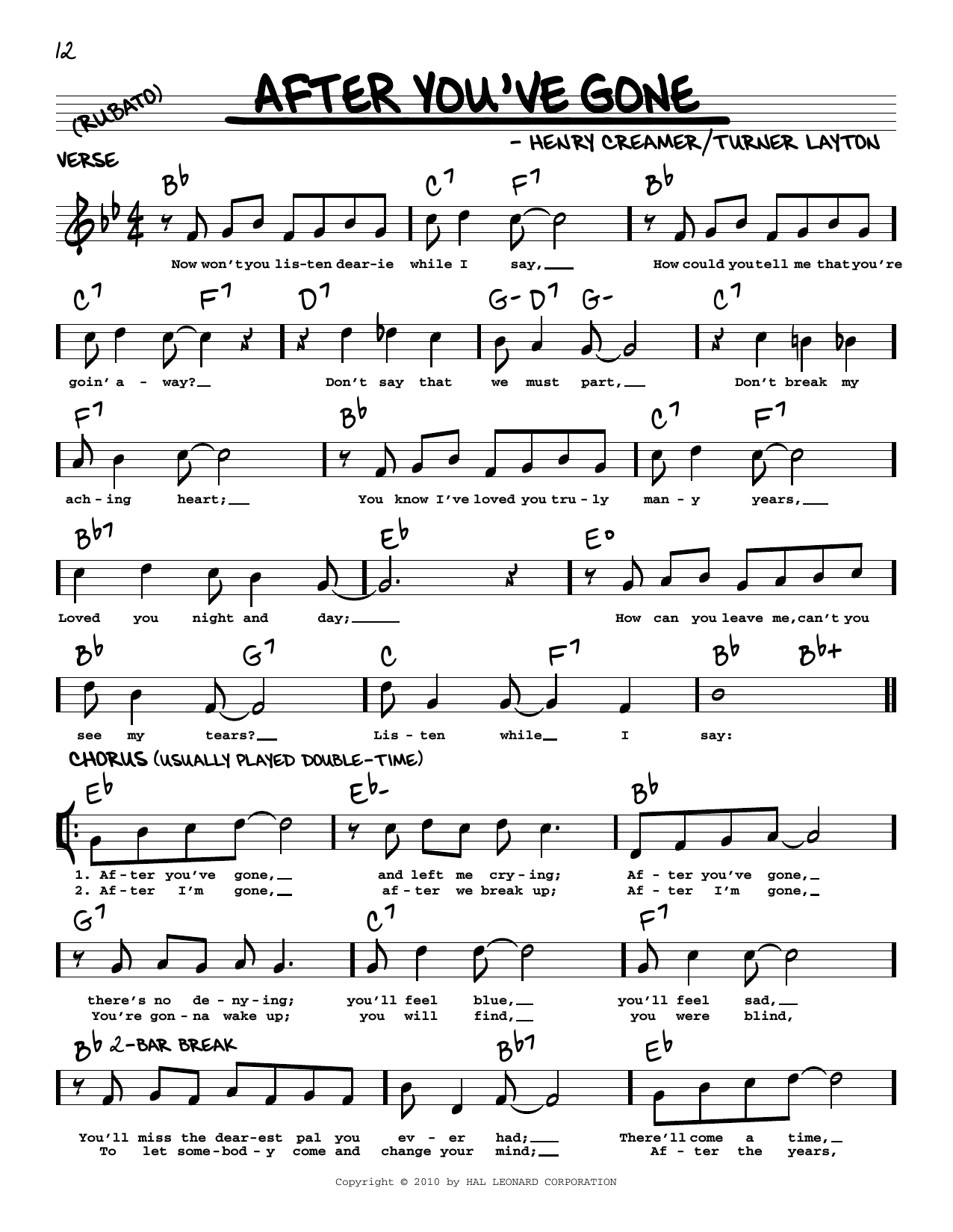 Sophie Tucker After You've Gone (arr. Robert Rawlins) sheet music notes and chords arranged for Real Book – Melody, Lyrics & Chords