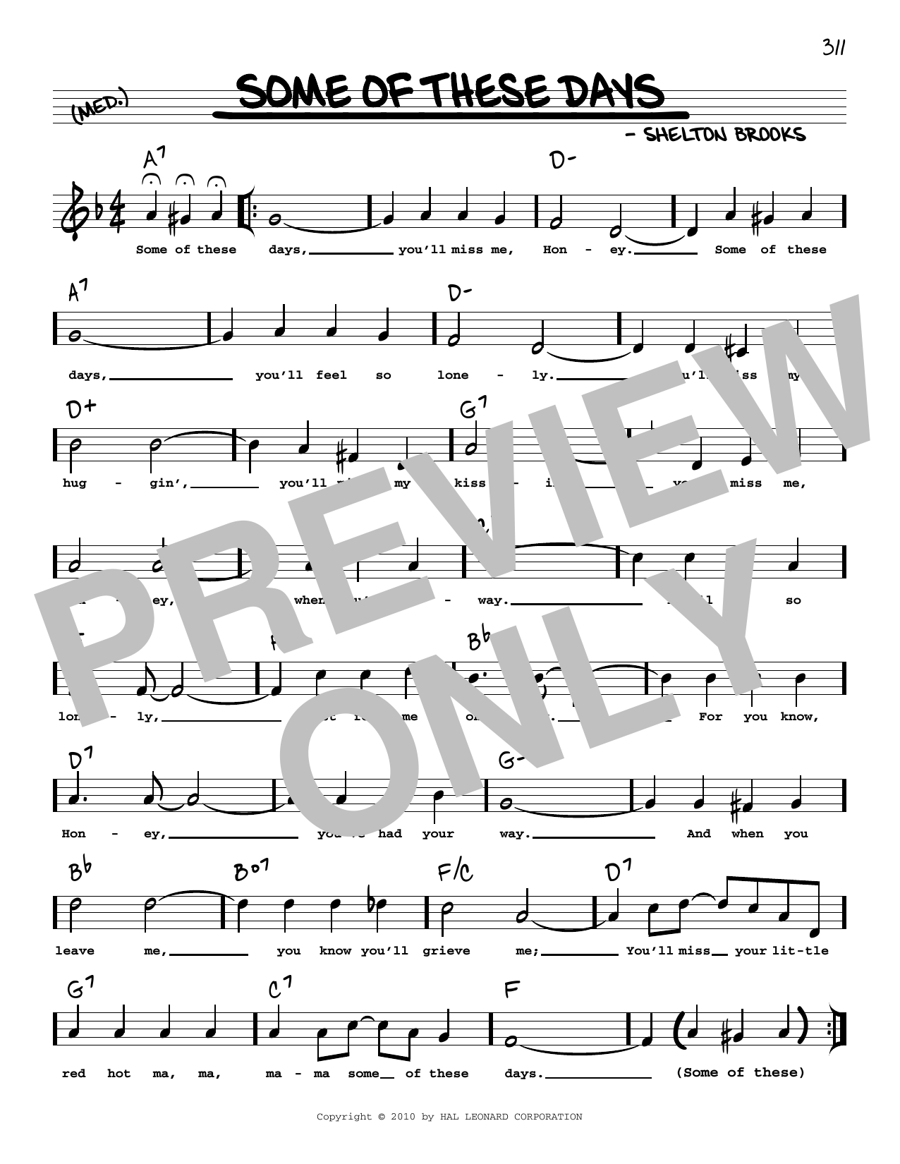 Sophie Tucker Some Of These Days (arr. Robert Rawlins) sheet music notes and chords arranged for Real Book – Melody, Lyrics & Chords