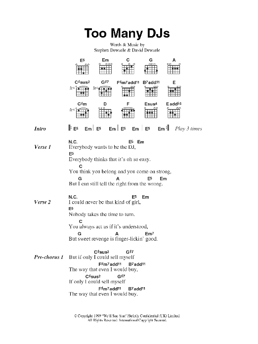 Soulwax Too Many DJs sheet music notes and chords arranged for Guitar Chords/Lyrics