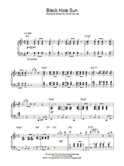 Soundgarden Black Hole Sun (Jazz Version) sheet music notes and chords arranged for Piano Solo