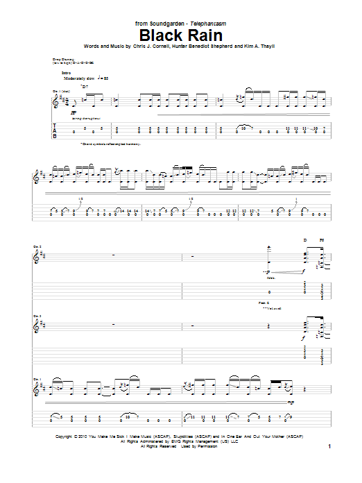 Soundgarden Black Rain sheet music notes and chords arranged for Guitar Tab