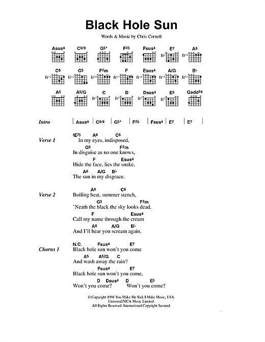 Soundgarden Black Hole Sun sheet music notes and chords arranged for Lead Sheet / Fake Book