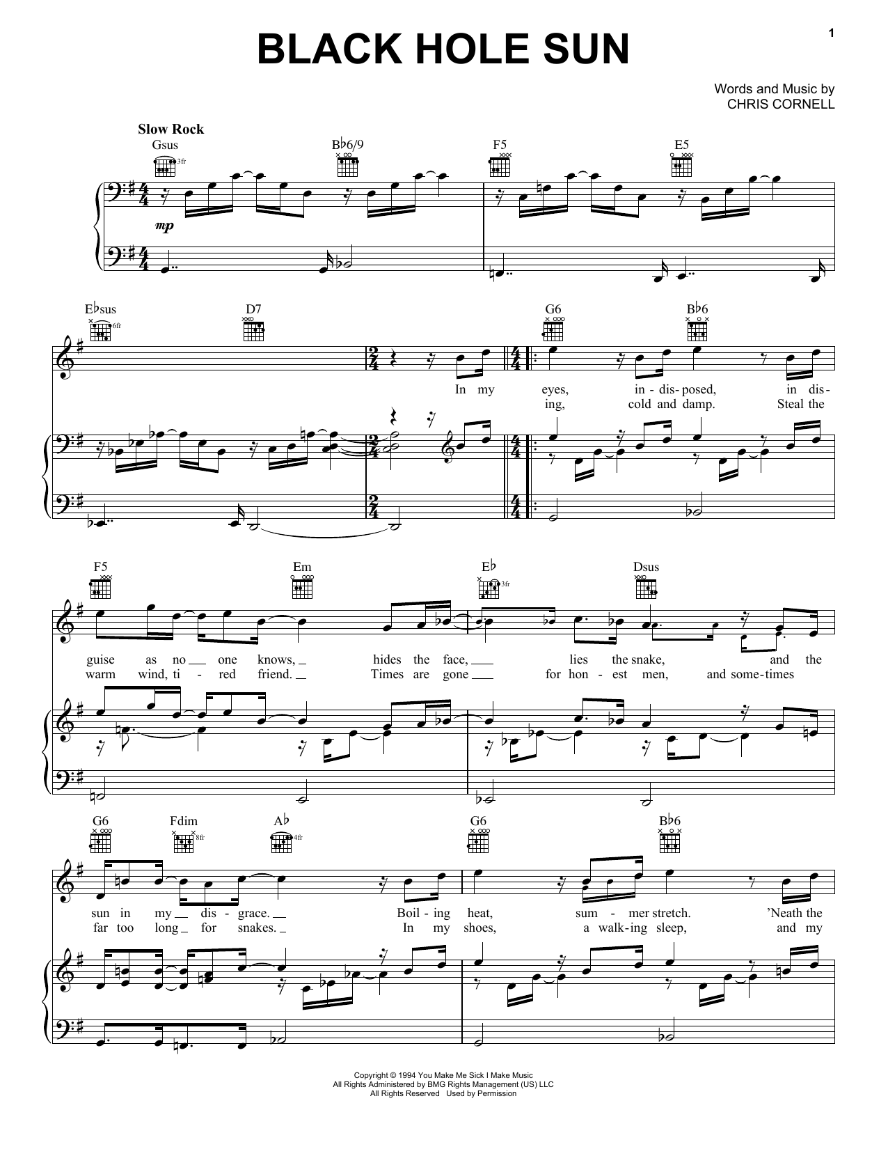 Soundgarden Black Hole Sun sheet music notes and chords arranged for Guitar Lead Sheet