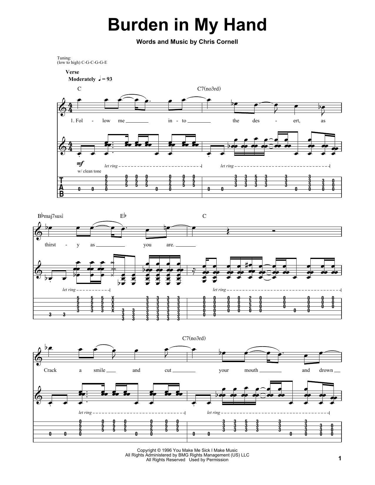 Soundgarden Burden In My Hand sheet music notes and chords arranged for Guitar Tab (Single Guitar)