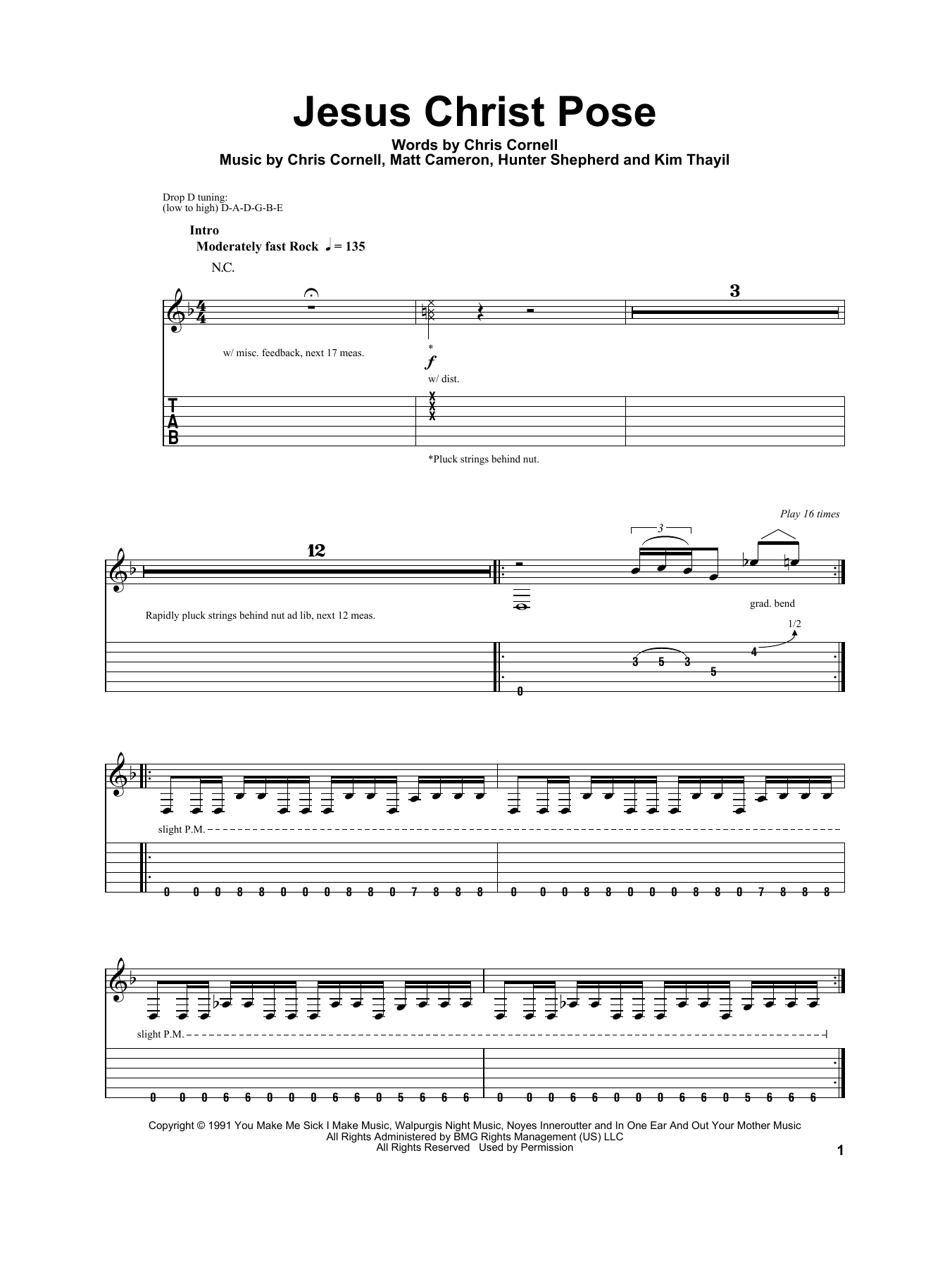 Soundgarden Jesus Christ Pose sheet music notes and chords arranged for Guitar Tab (Single Guitar)