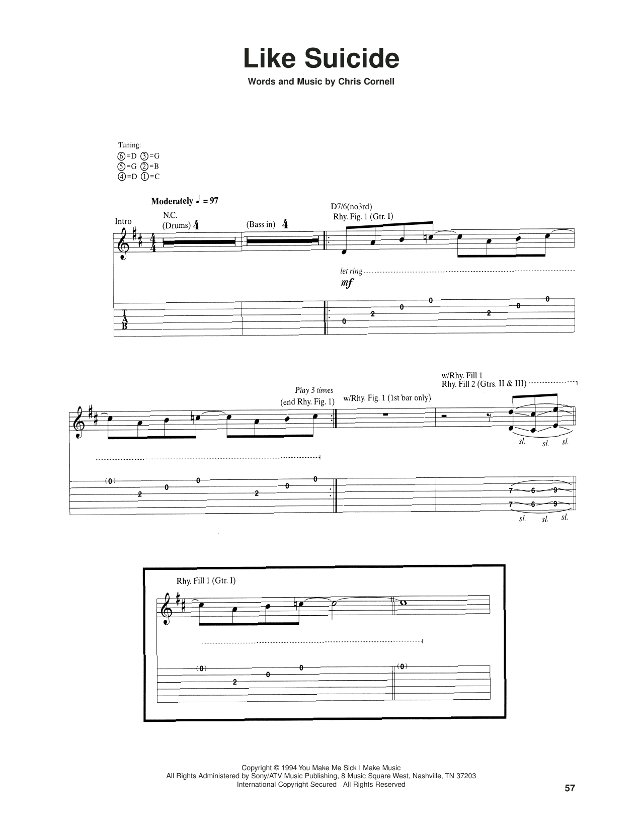 Soundgarden Like Suicide sheet music notes and chords arranged for Guitar Tab