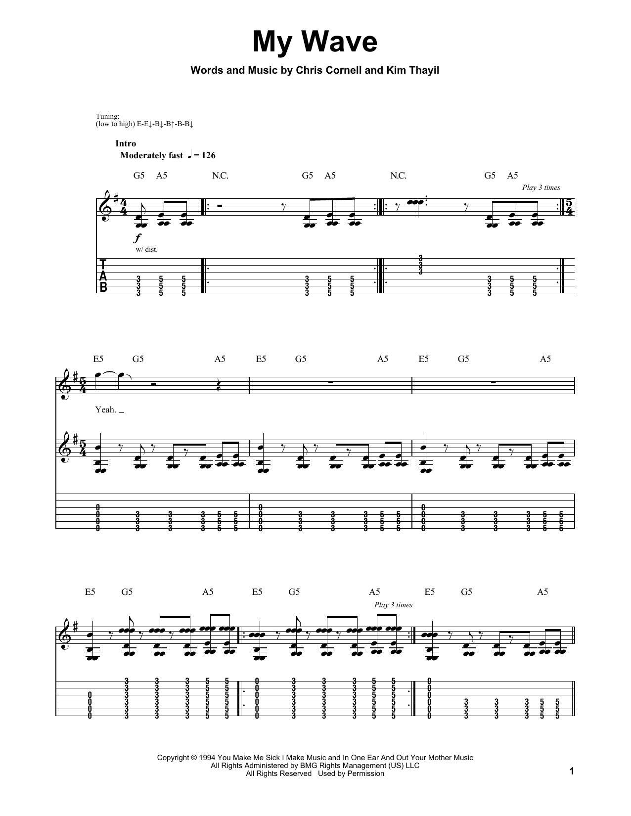 Soundgarden My Wave sheet music notes and chords arranged for Guitar Tab (Single Guitar)