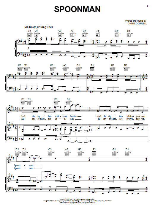 Soundgarden Spoonman sheet music notes and chords arranged for Piano, Vocal & Guitar Chords (Right-Hand Melody)
