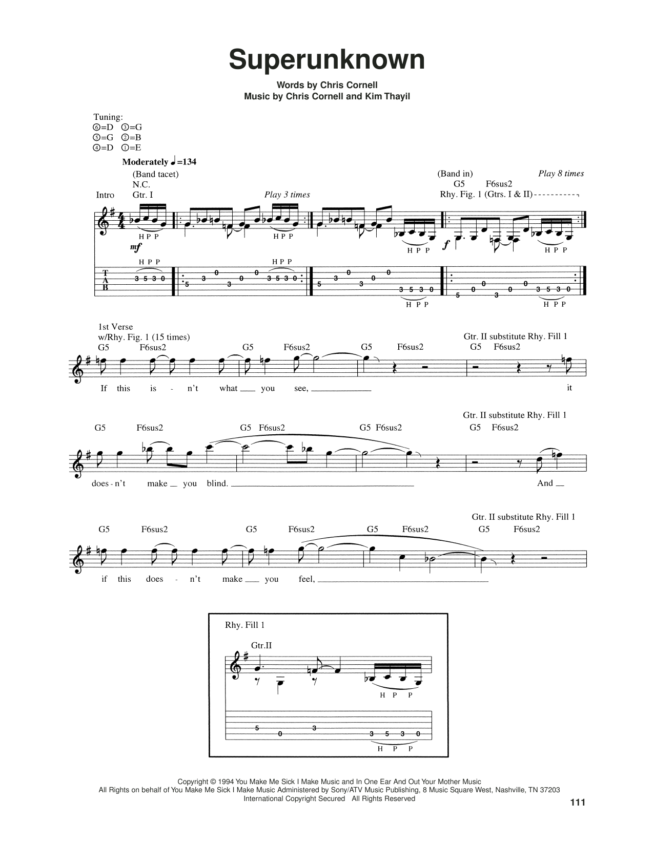 Soundgarden Superunknown sheet music notes and chords arranged for Guitar Tab