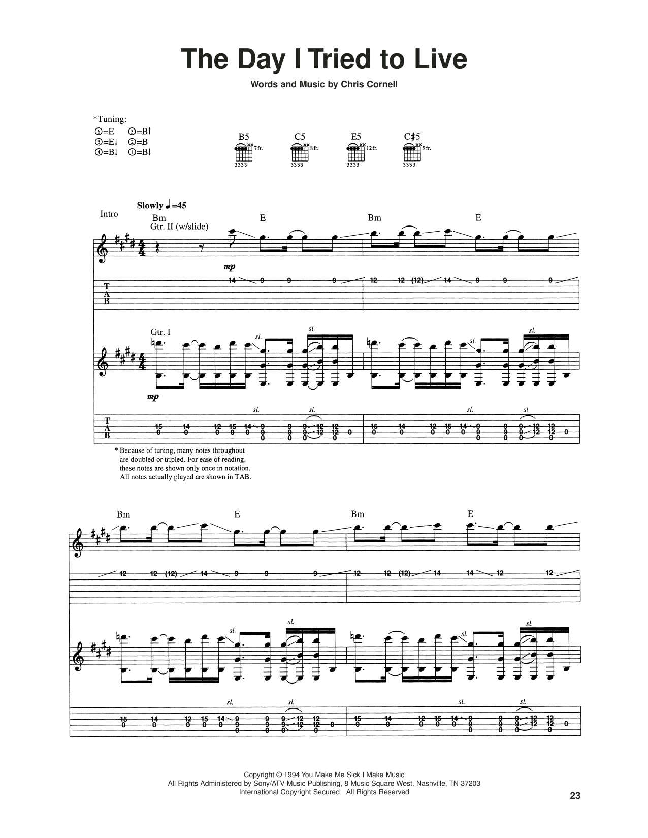 Soundgarden The Day I Tried To Live sheet music notes and chords arranged for Guitar Tab