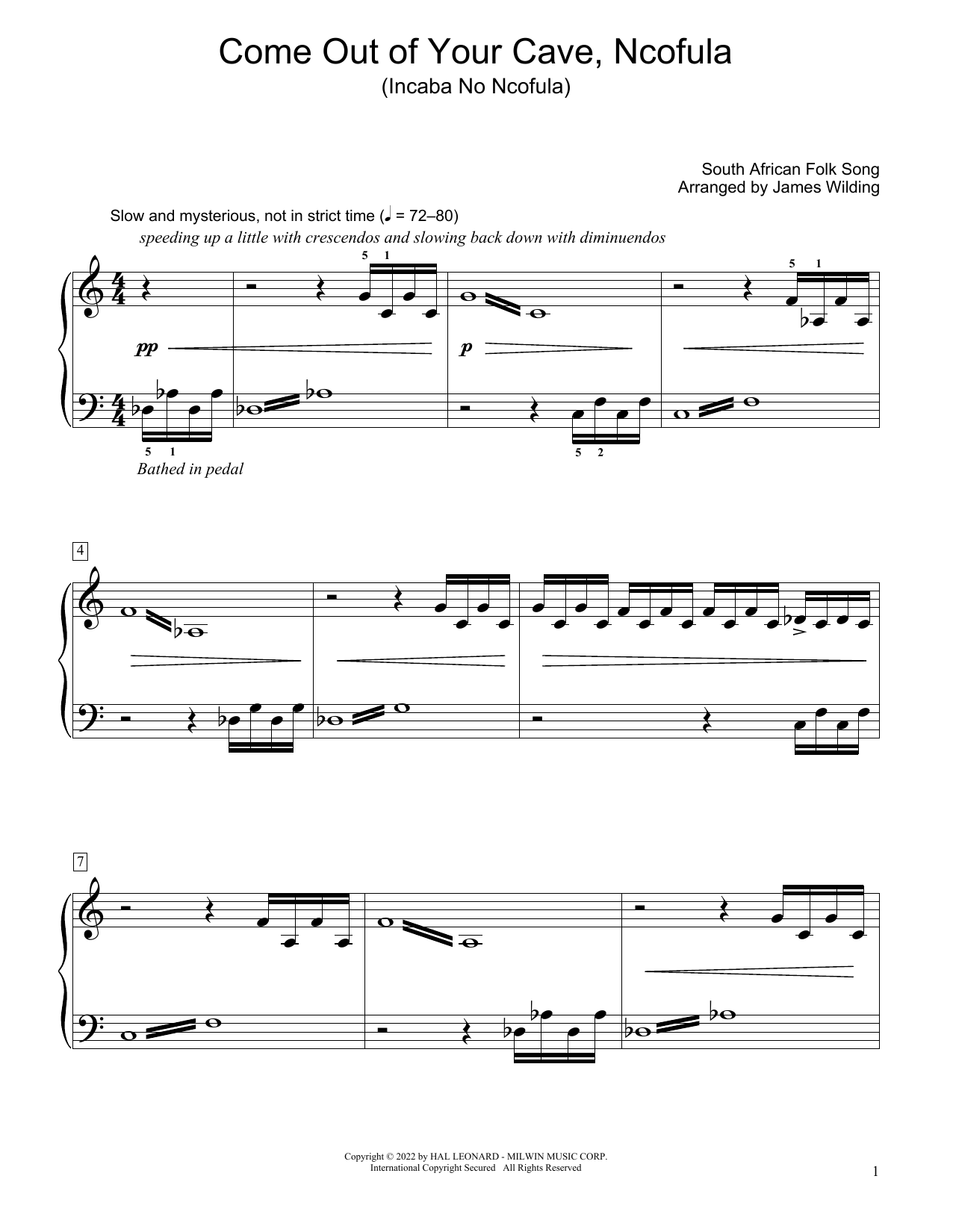 South African folk song Come Out Of Your Cave, Ncofula (Incaba No Ncofula) (arr. James Wilding) sheet music notes and chords arranged for Educational Piano