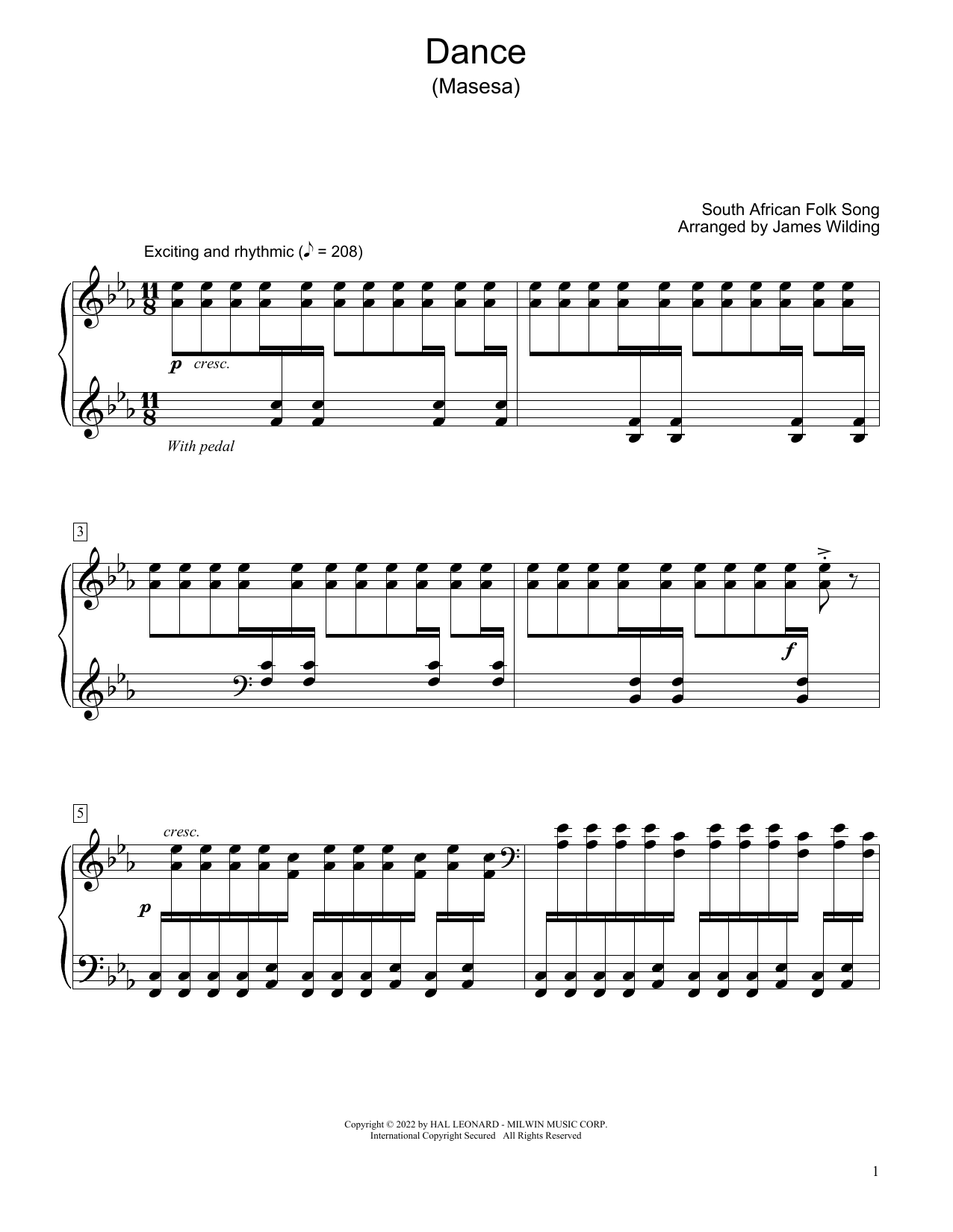 South African folk song Dance (Masesa) (arr. James Wilding) sheet music notes and chords arranged for Educational Piano