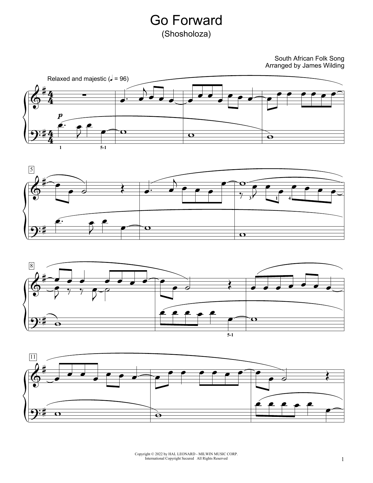 South African folk song Go Forward (Shosholoza) (arr. James Wilding) sheet music notes and chords arranged for Educational Piano