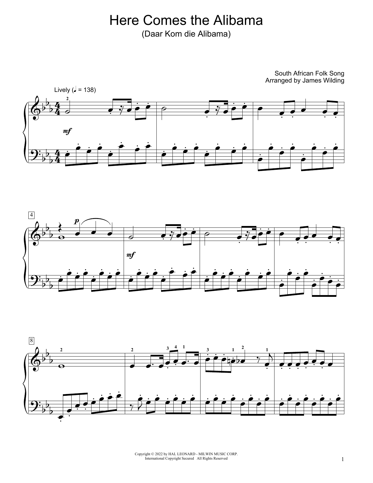 South African folk song Here Comes The Alibama (Daar Kom Die Alibama) (arr. James Wilding) sheet music notes and chords arranged for Educational Piano