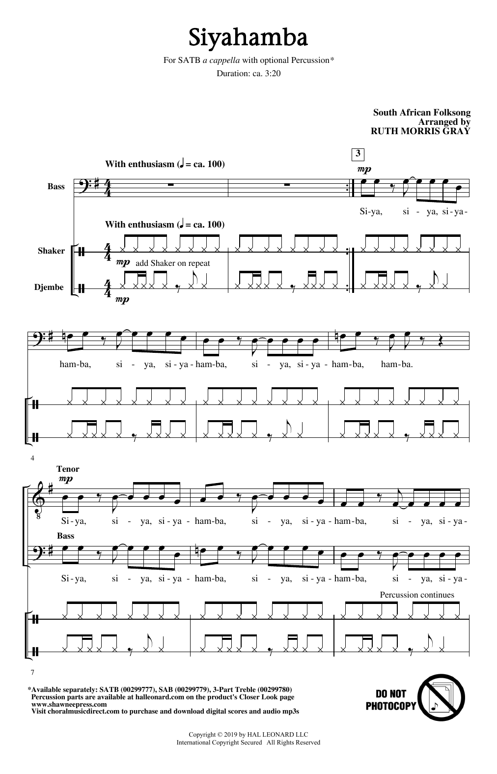 South African Folksong Siyahamba (arr. Ruth Morris Gray) sheet music notes and chords arranged for 3-Part Treble Choir