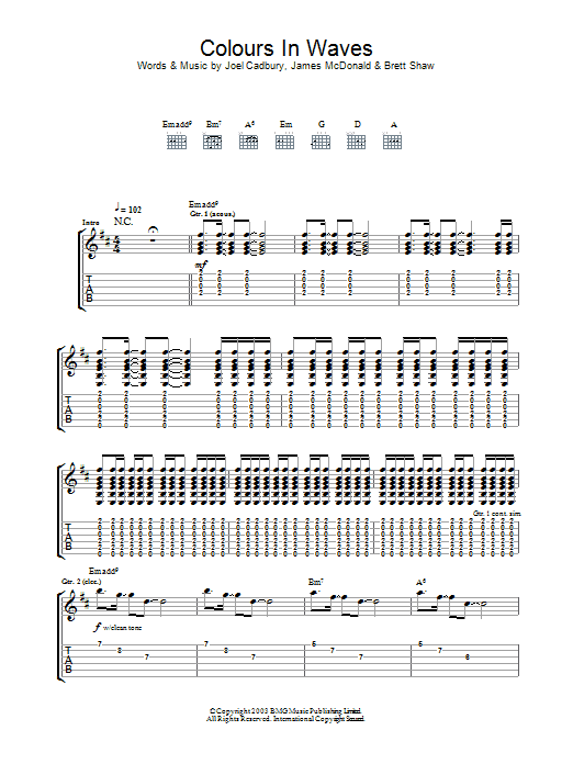South Colours In Waves sheet music notes and chords arranged for Guitar Tab