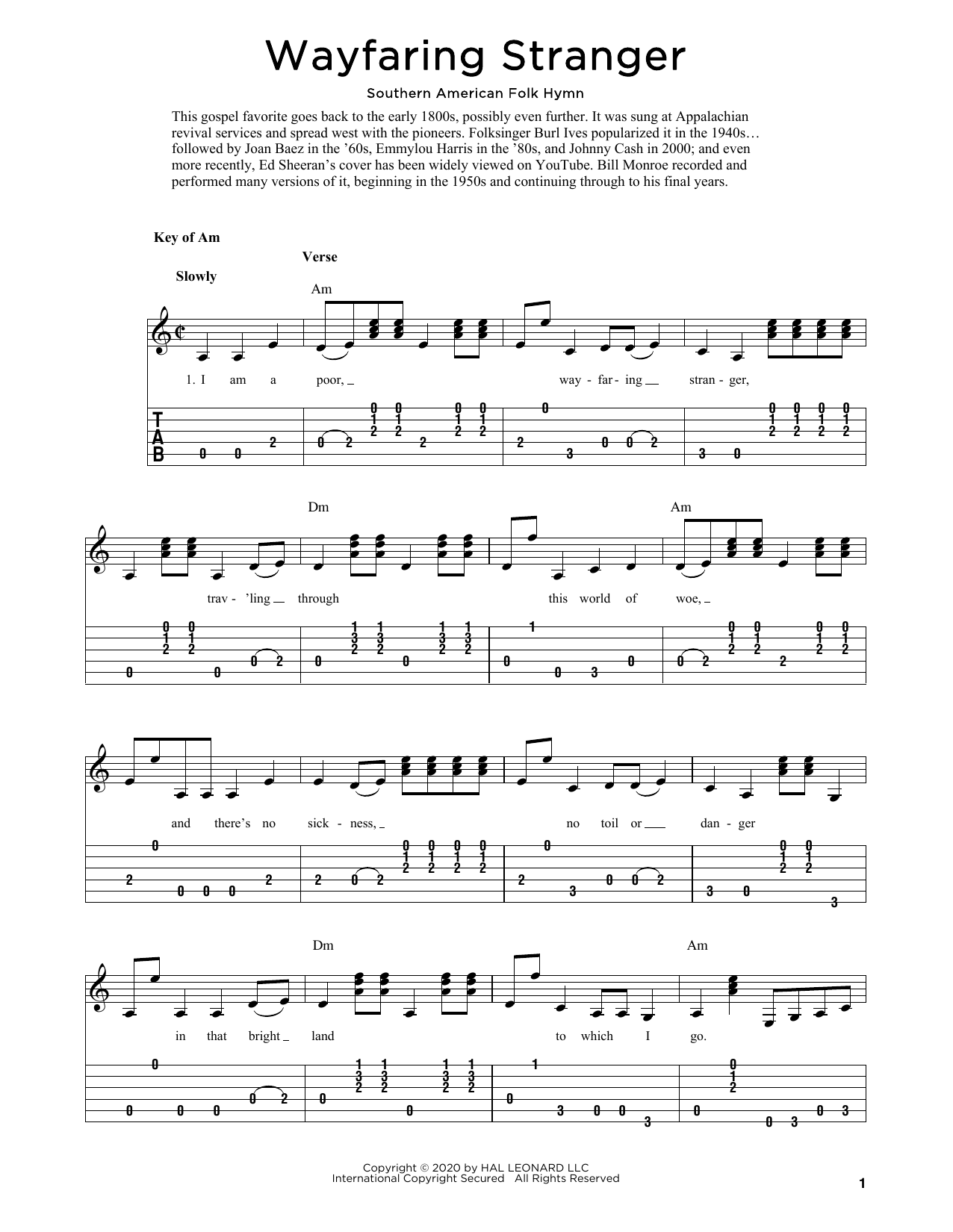 Southern American Folk Hymn Wayfaring Stranger (arr. Fred Sokolow) sheet music notes and chords arranged for Solo Guitar