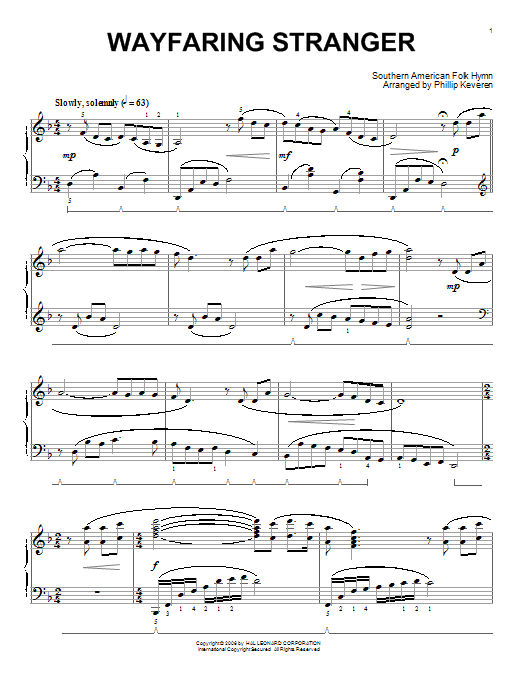Southern American Folk Hymn Wayfaring Stranger (arr. Phillip Keveren) sheet music notes and chords arranged for Piano Solo
