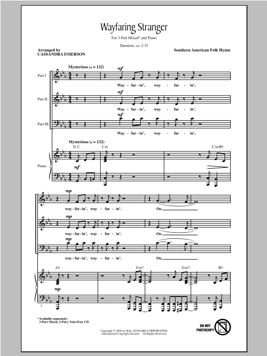 Cassandra Emerson Wayfaring Stranger sheet music notes and chords arranged for 2-Part Choir
