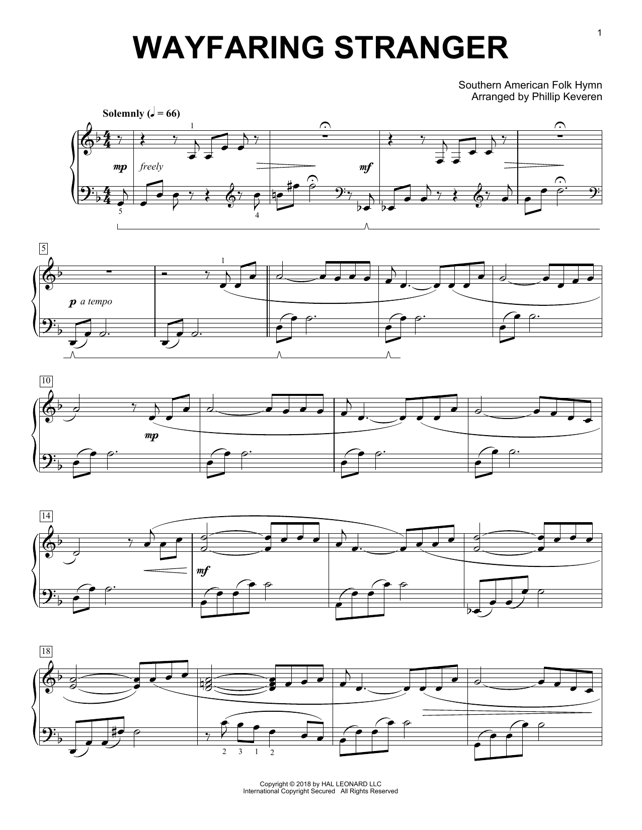 Southern American Folk Hymn Wayfaring Stranger [Classical version] (arr. Phillip Keveren) sheet music notes and chords arranged for Piano Solo