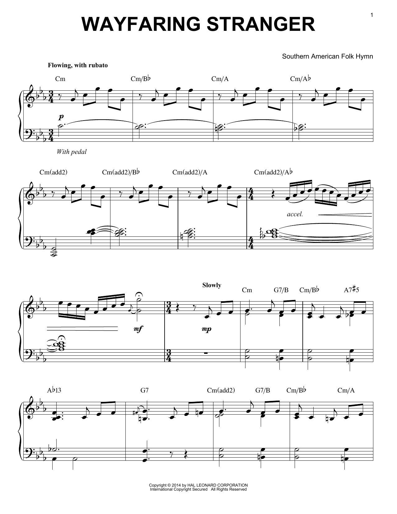 Southern American Folk Hymn Wayfaring Stranger [Jazz version] (arr. Brent Edstrom) sheet music notes and chords arranged for Piano Solo