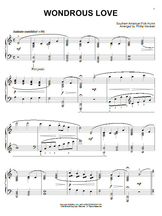Southern American Folk Hymn Wondrous Love (arr. Phillip Keveren) sheet music notes and chords arranged for Piano Solo
