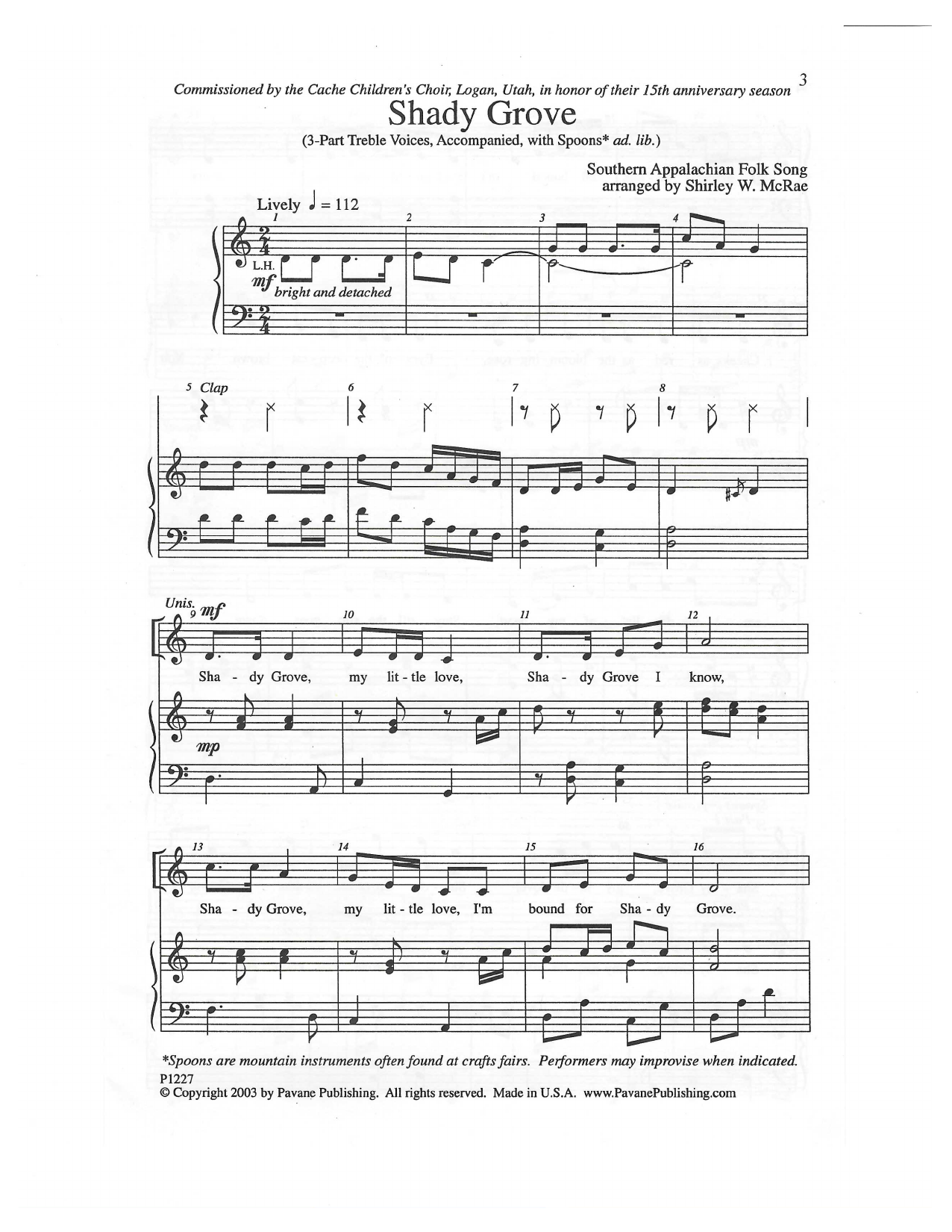 Southern Appalachian Folk Song Shady Grove (arr. Shirley W. McRae) sheet music notes and chords arranged for 3-Part Mixed Choir